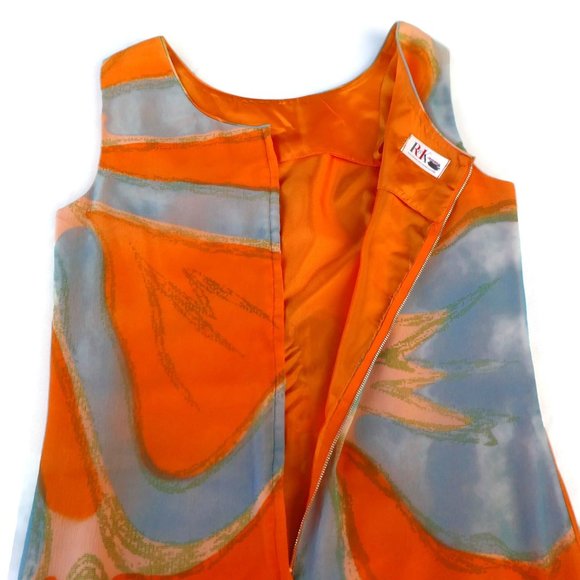 Vintage 50s R K Originals Orange Blue Mod Lined Shift Retro Back Zip USA Union M - Picture 6 of 12